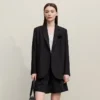Amii Women's Blazer 2026 Spring New Casual Notched Lapel Shoulder Pad Coat 3D Floral Detail Women's Versatile Loose Top