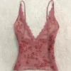 S86701a439c134f9fb1830e927283b153X.webp Summer Woman Floral Halter Lace Blouse Vintage Sexy Slim Fairy Korean Fashion Female Tops Outfits Elegant Style Camisole Vest
