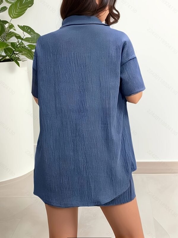 Navy Short Sleeve Cardigan & Shorts Set